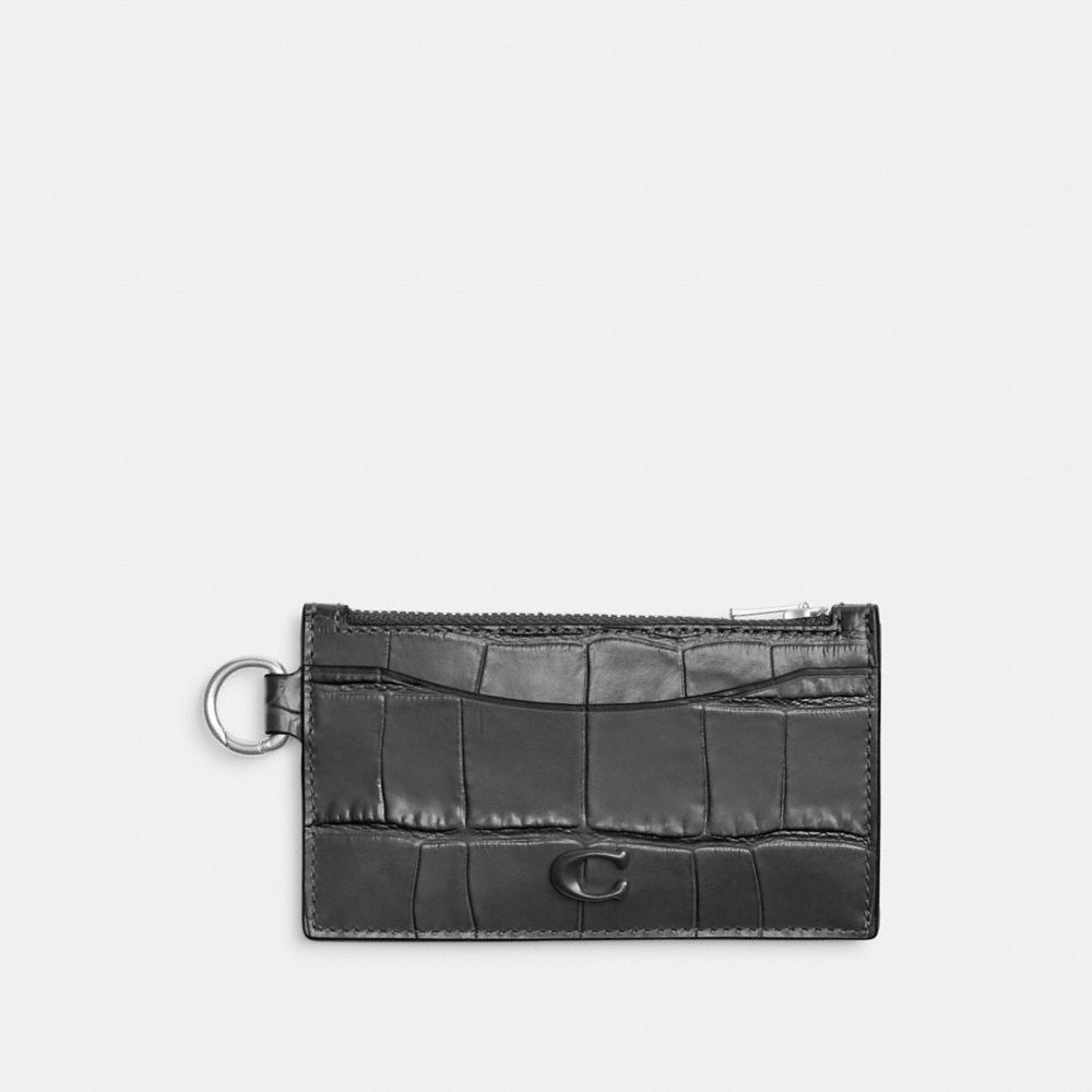 COACH®,Zip Card Case,Leather,Card Case,Logo,Set,Casual,Black,Front View