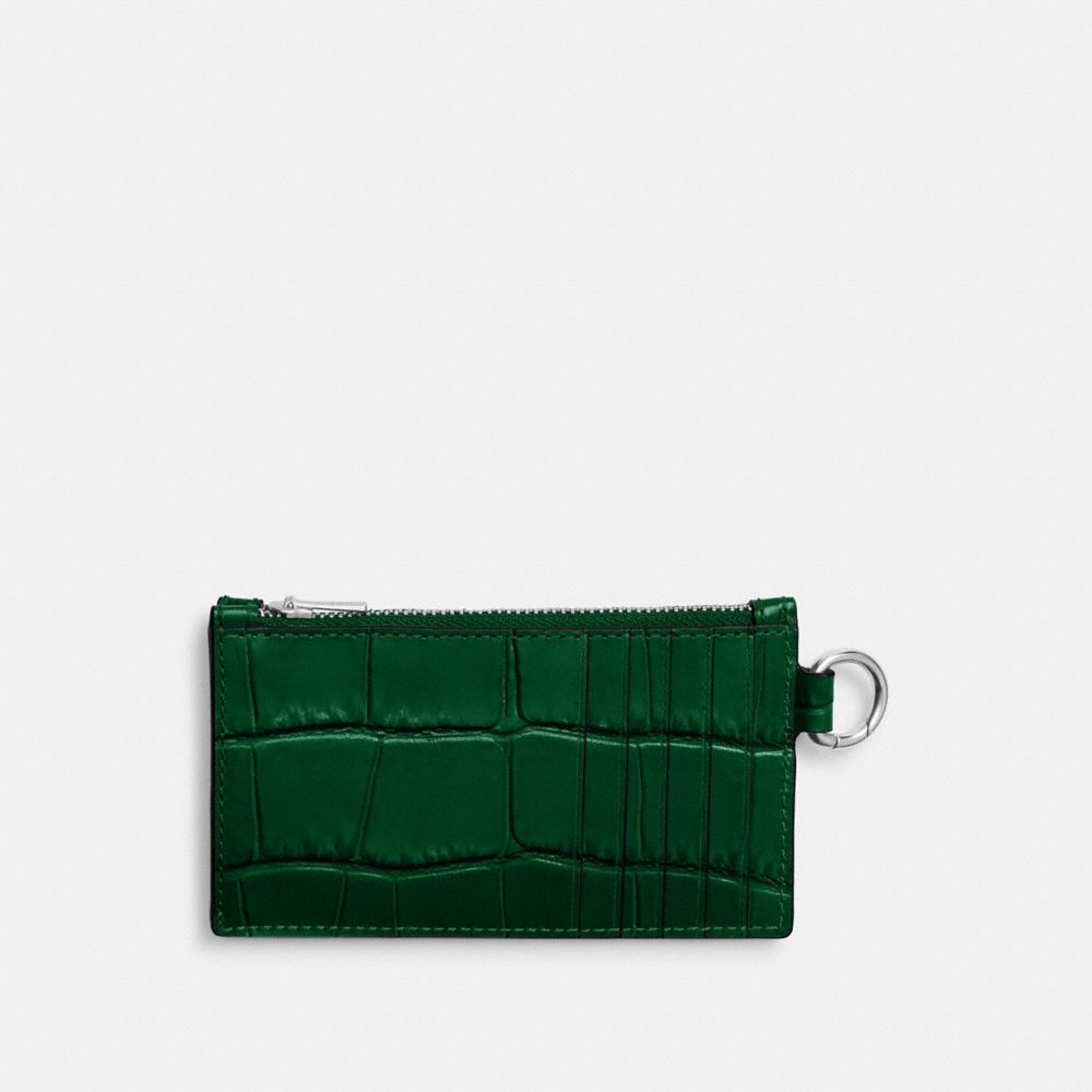COACH®,Zip Card Case,Crocodile,Card Case,Coin,Logo,Metal,Set,Casual,Emerald,Back View