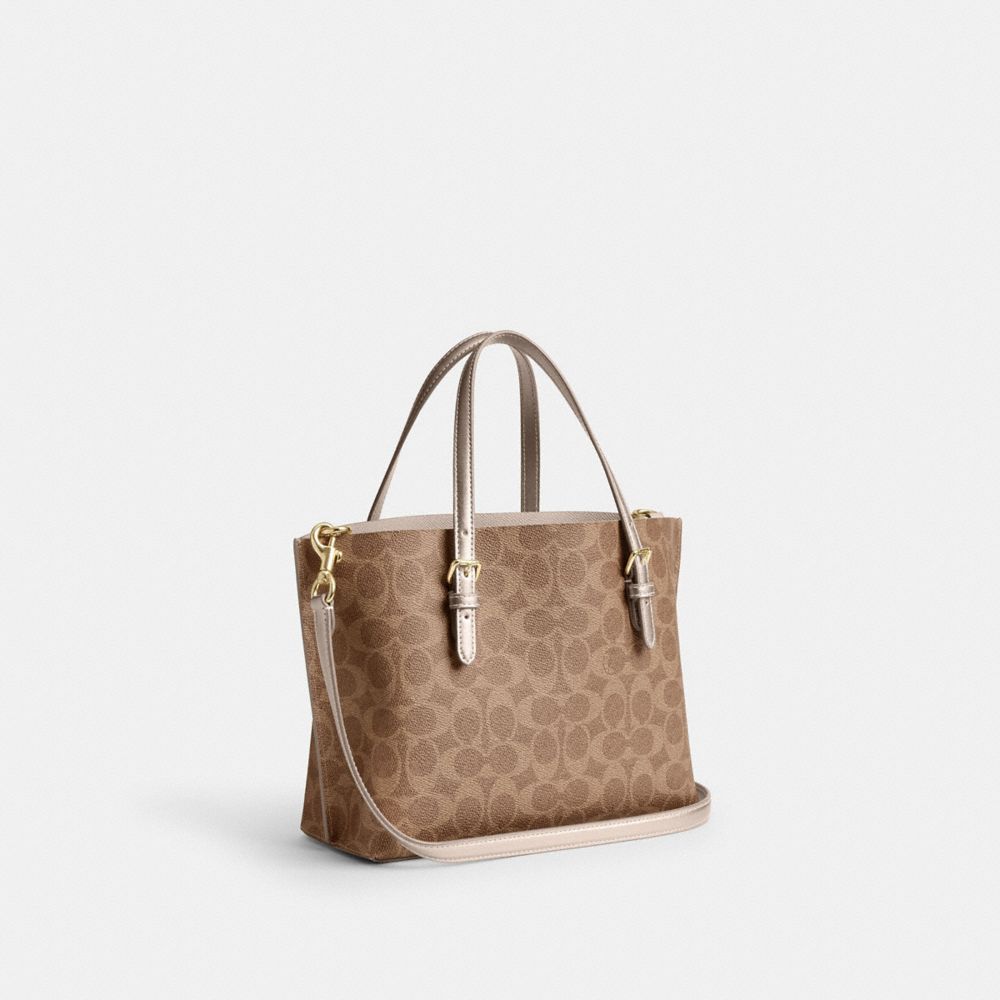 COACH®,Mollie Tote Bag 25 In Signature Canvas,Canvas,Leather,Crossbody,Metal,Logo,Adjustable,Casual,Brown,Angle View