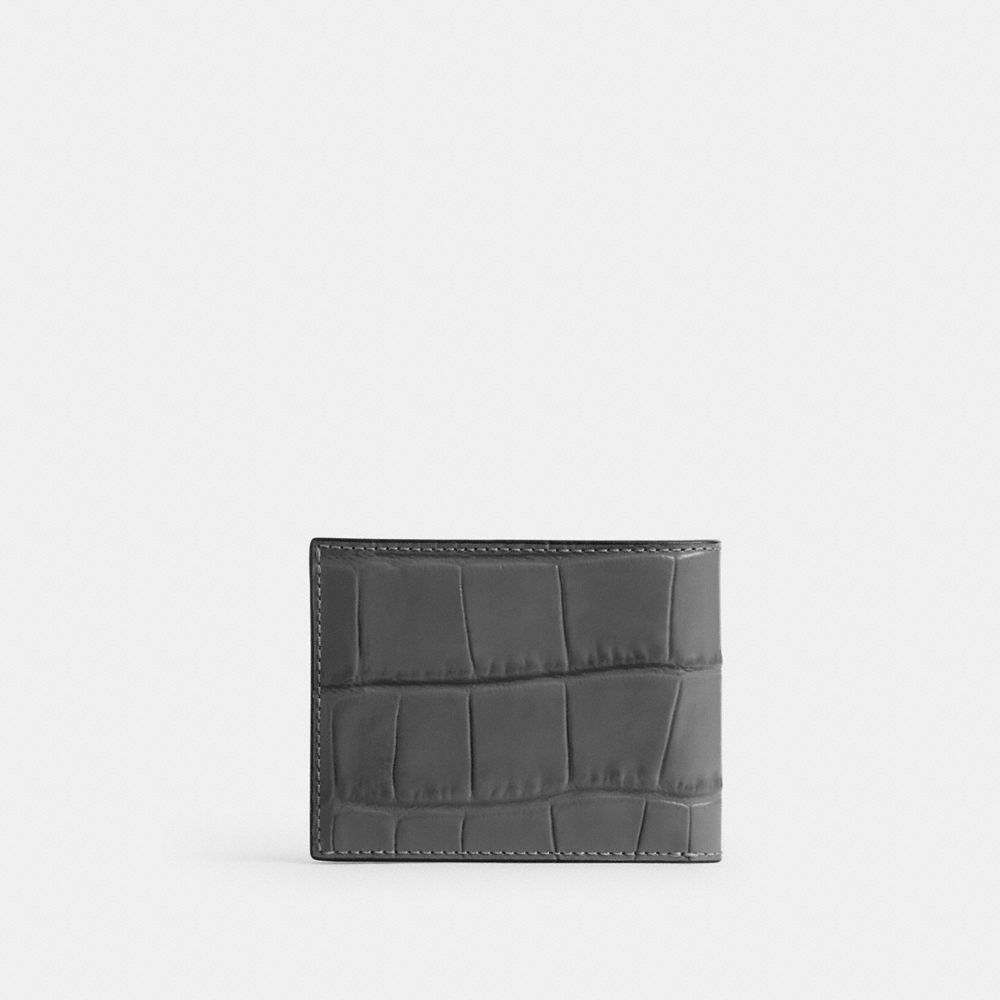 COACH®,Slim Billfold Wallet,Calfskin Leather,Bi Fold,Logo,Black Metal,Casual,Black,Back View