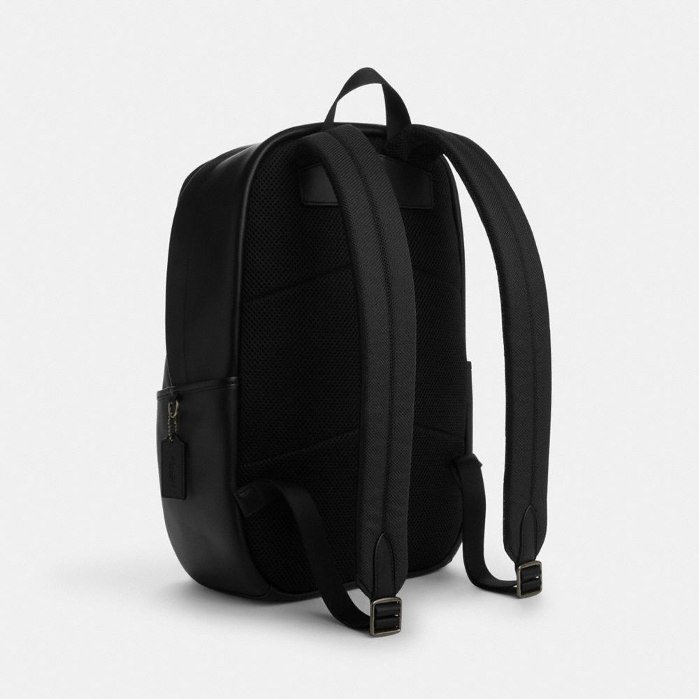 COACH®,Edge Backpack In Signature Canvas,Canvas,Leather,Backpack,Color Block,Adjustable,Casual,Gray,Angle View