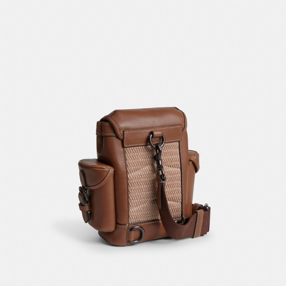 COACH®,Hitch Backpack 13,Slingback,Stitching,Convertible,Casual,Brown,Angle View