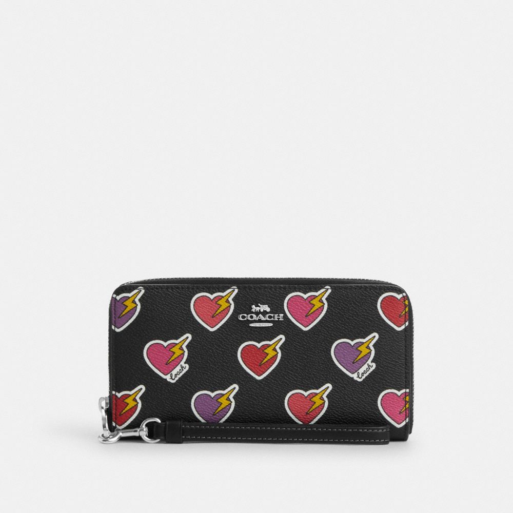 COACH®,Long Zip Around Wallet With Heart Bolt Print,,Front View