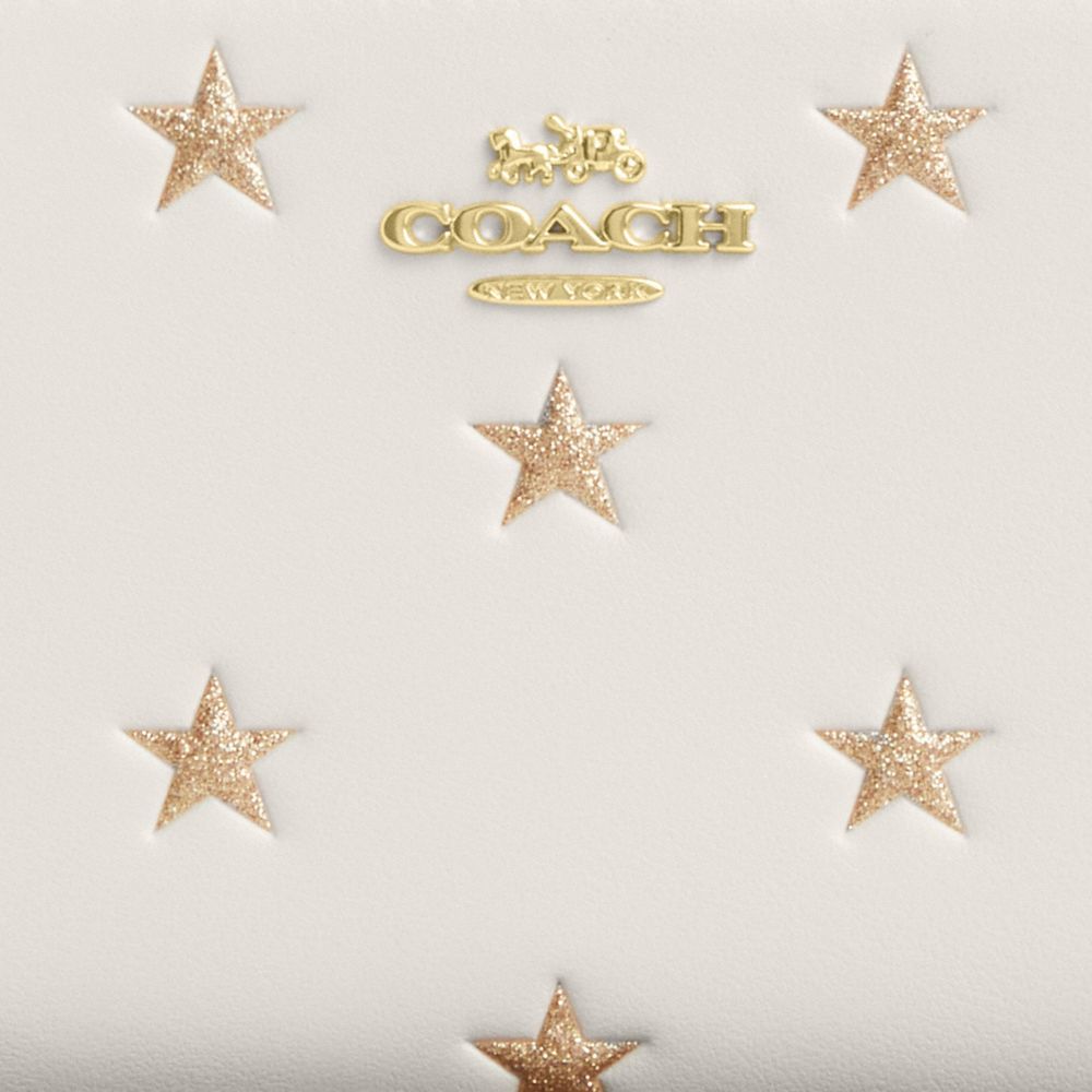 COACH®,Long Zip Around Wallet With Star Print,Calfskin Leather,Continental,Logo,Metal,Casual,Black