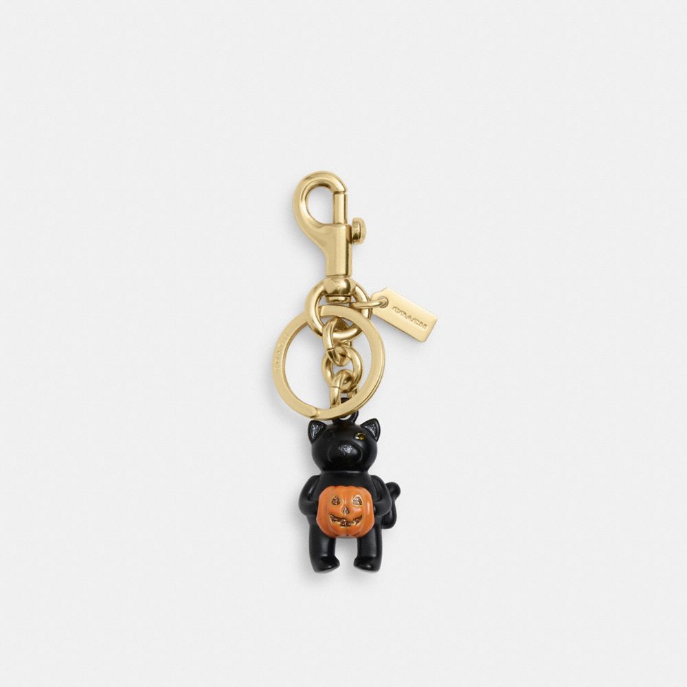 COACH®,Halloween Cat Bag Charm,Black,Front View