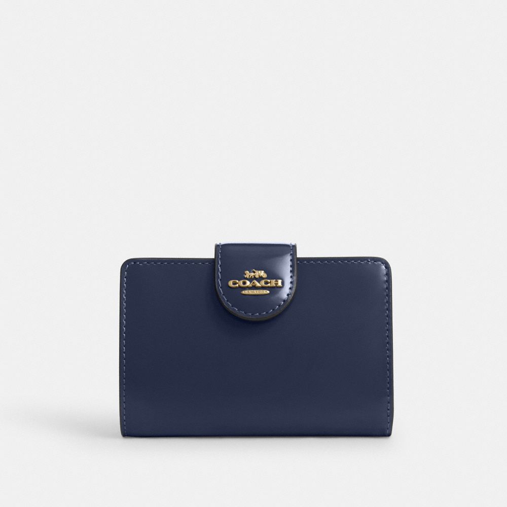 COACH®,Medium Corner Zip Wallet,Bi Fold,Logo,Metal,Casual,Navy,Front View