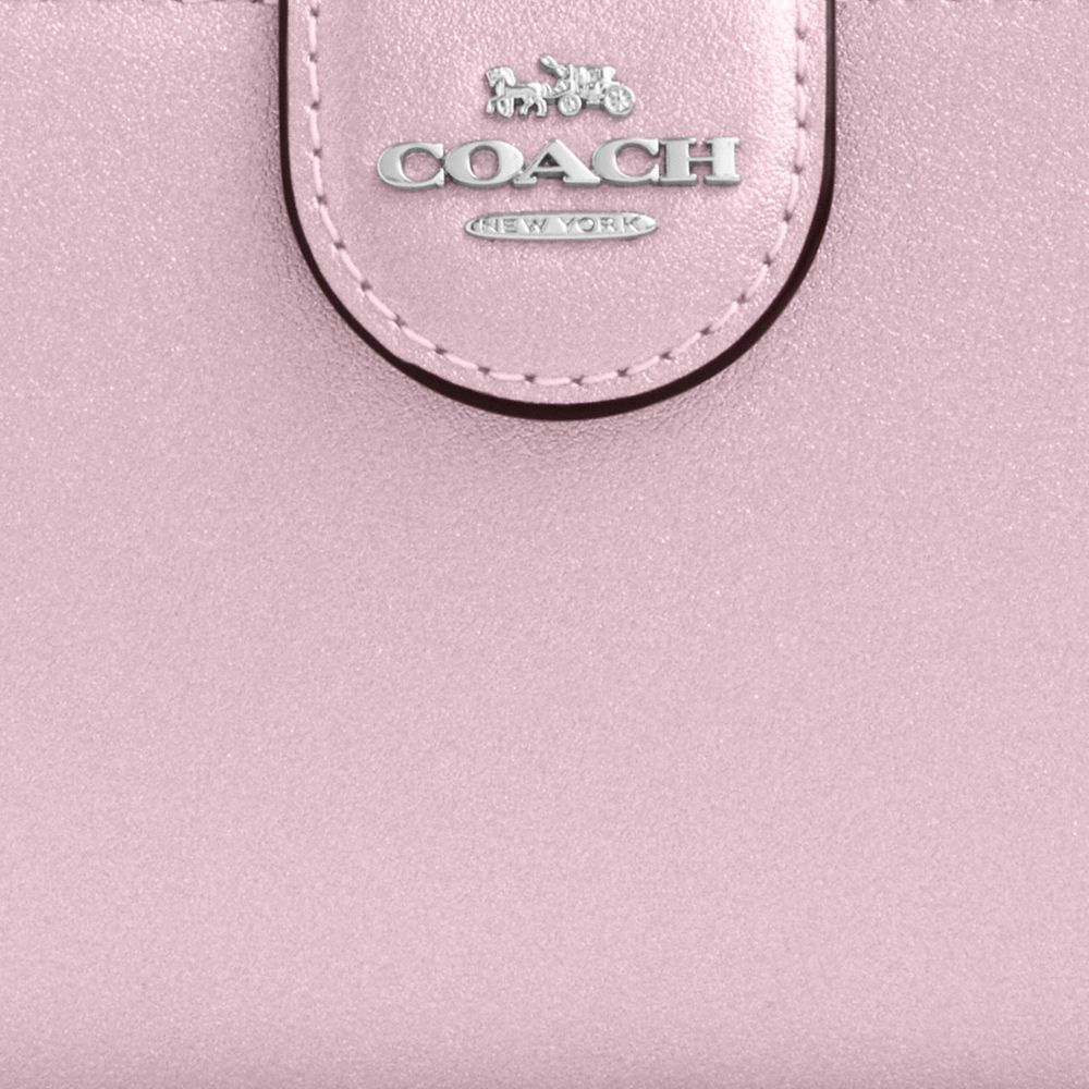 COACH®,PORTEFEUILLE À ZIP EN COIN DE TAILLE MOYENNE,Cuir de fantaisie,Argent/Rose métallique