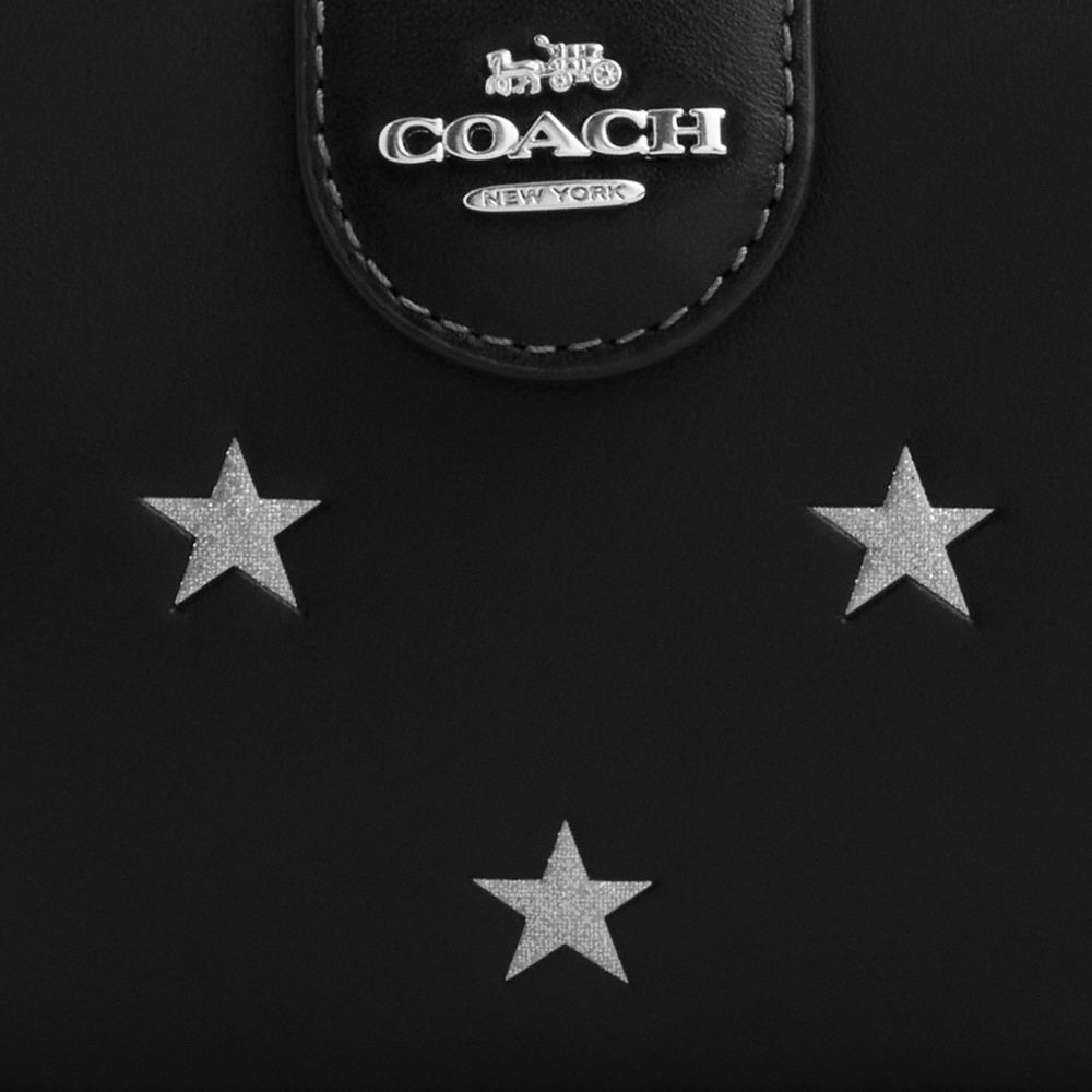 COACH®,PORTEFEUILLE MOYEN À ZIP EN COIN AVEC IMPRIMÉ ÉTOILE,Argent/Noir Multi