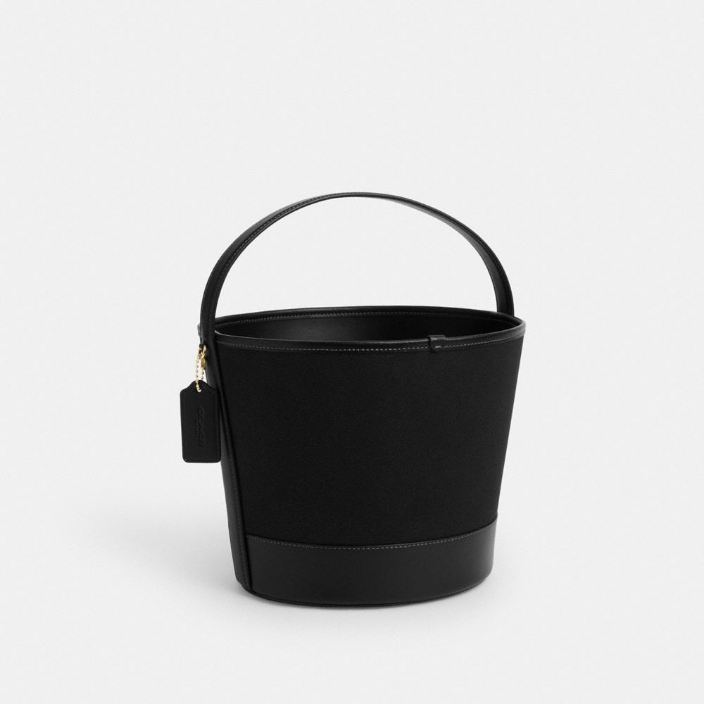 COACH®,Trick Or Treat Bucket With Halloween Cat,Canvas,Bucket,Embossed,Metal,Logo,Casual,Black,Angle View