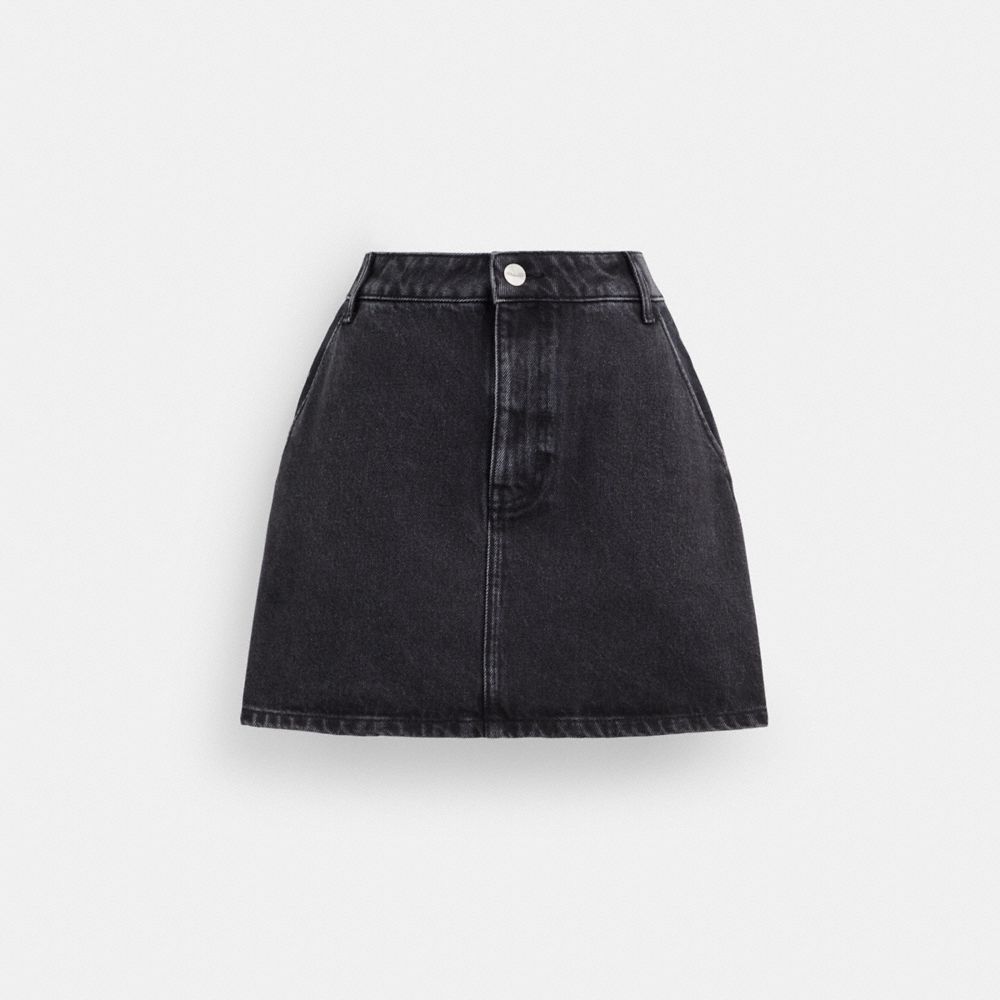 COACH®,DENIM SKIRT IN ORGANIC COTTON,Denim,Black,Front View