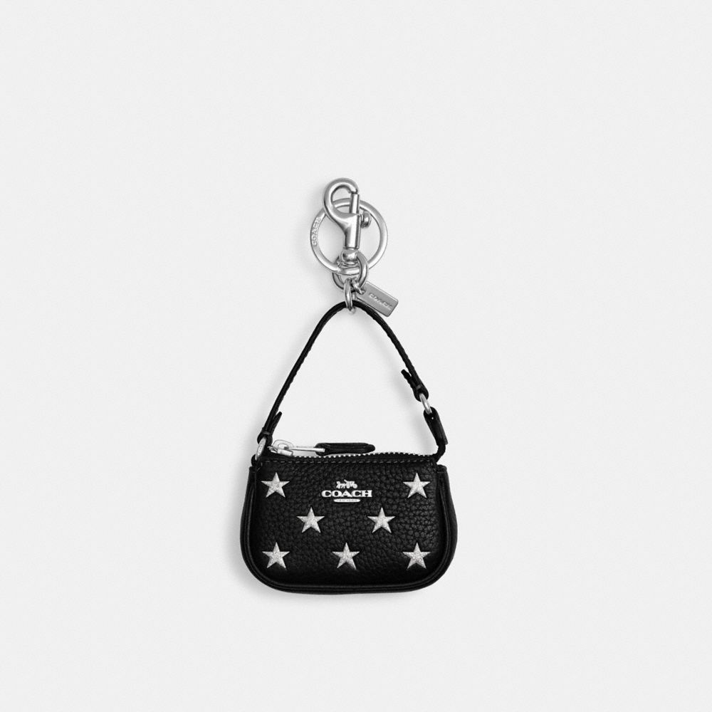 COACH®,BRELOQUE DE SAC MINI NOLITA AVEC IMPRIMÉ ÉTOILE,Argent/Noir Multi,Front View