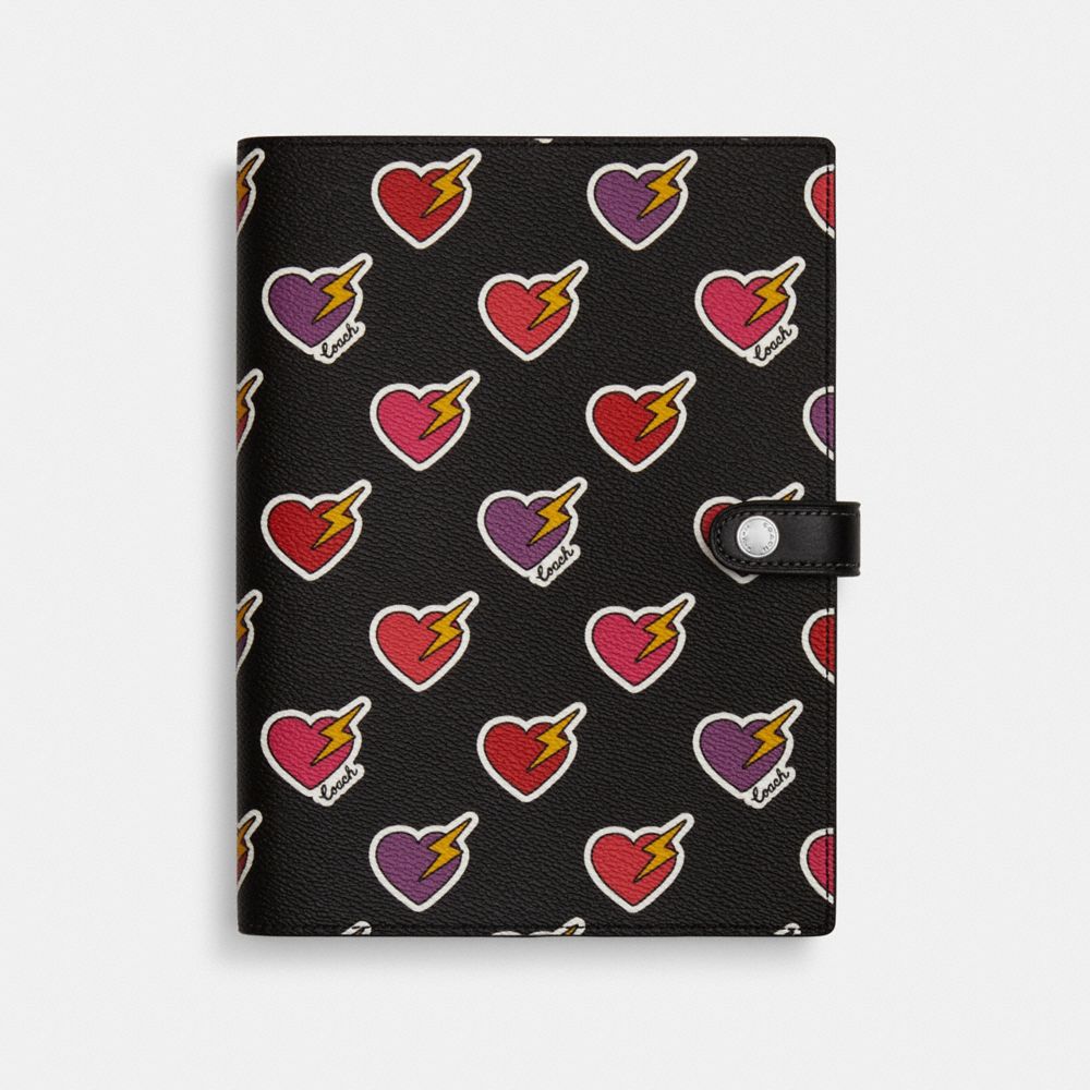 COACH®,Notebook With Heart Bolt Print,,Front View