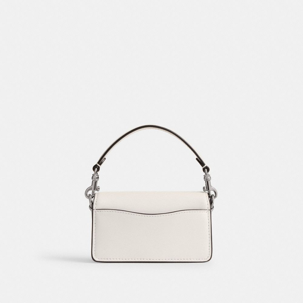 COACH®,Tabby Bag 12,Calfskin Leather,Continental,Metal,Rhinestones,Embossed,Logo,Gusset,Casual,White,Back View