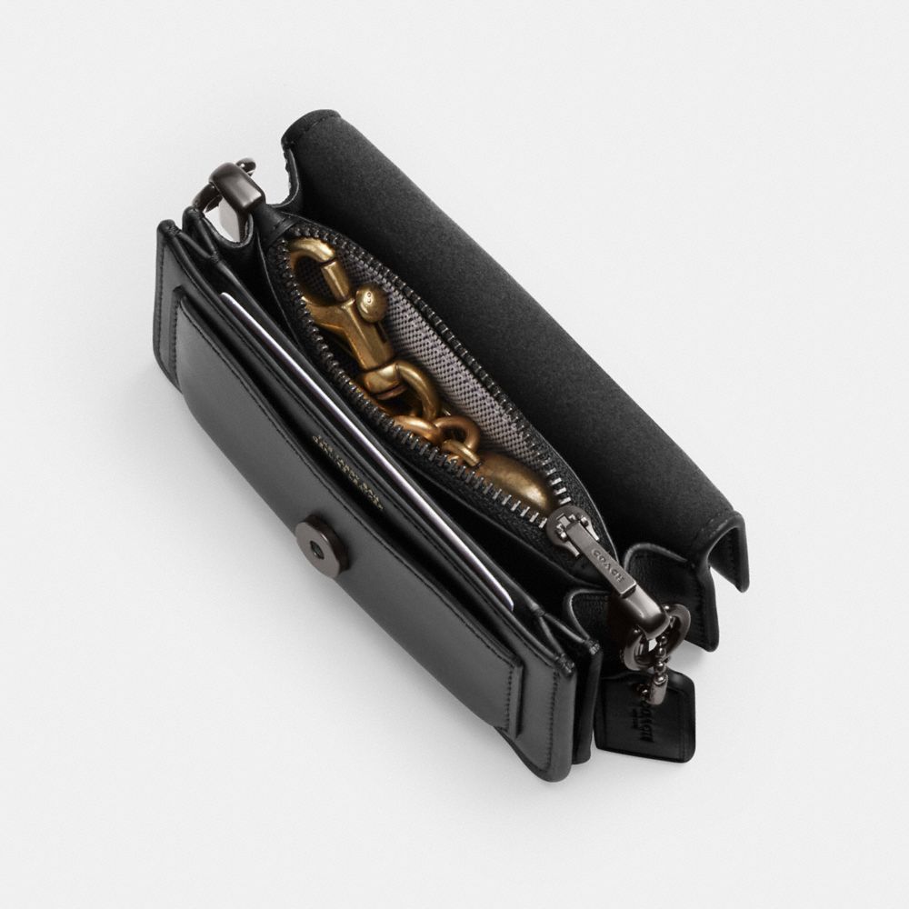 COACH®,Tabby Bag 12,Calfskin Leather,Continental,Metal,Rhinestones,Embossed,Logo,Gusset,Casual,Black,Inside View,Top View