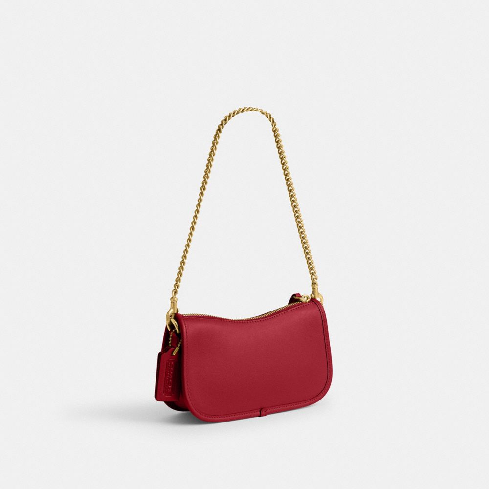 COACH®,Swinger Bag 20,Leather,Shoulder Bag,Logo,Brass,Casual,Maroon,Angle View