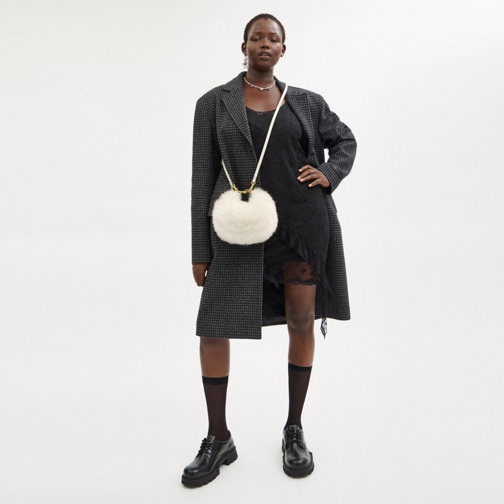 COACH®,Jonie Bag,Shearling,Crossbody,Logo,Metal,Compact,Gold Metal,Party,Day Party,White