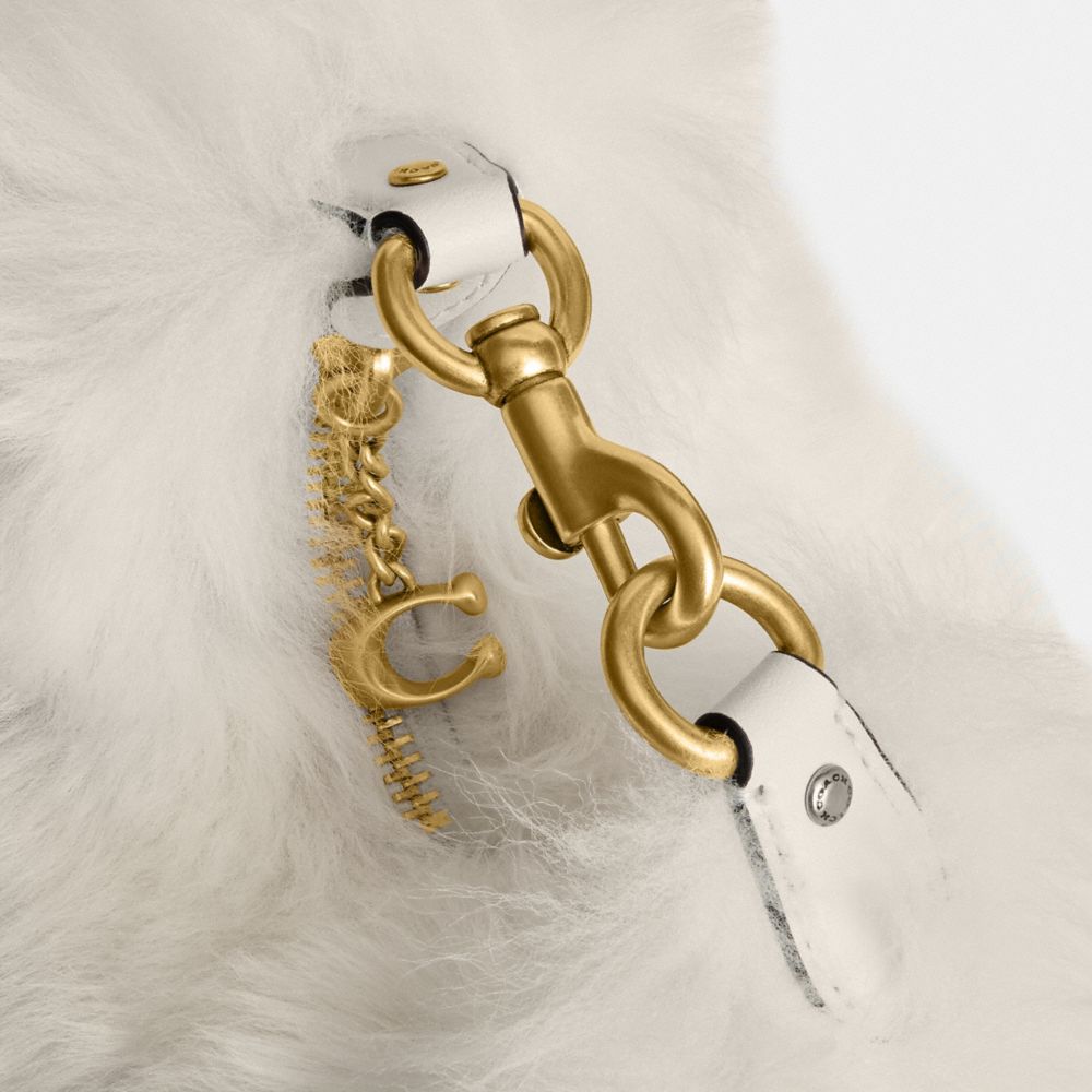 COACH®,Jonie Bag,Shearling,Crossbody,Logo,Metal,Compact,Gold Metal,Party,Day Party,White,Closer View