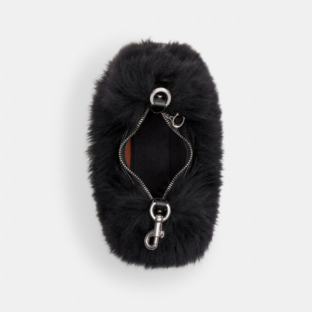 COACH®,Jonie Bag,Shearling,Crossbody,Logo,Metal,Compact,Gold Metal,Party,Day Party,Black,Inside View,Top View