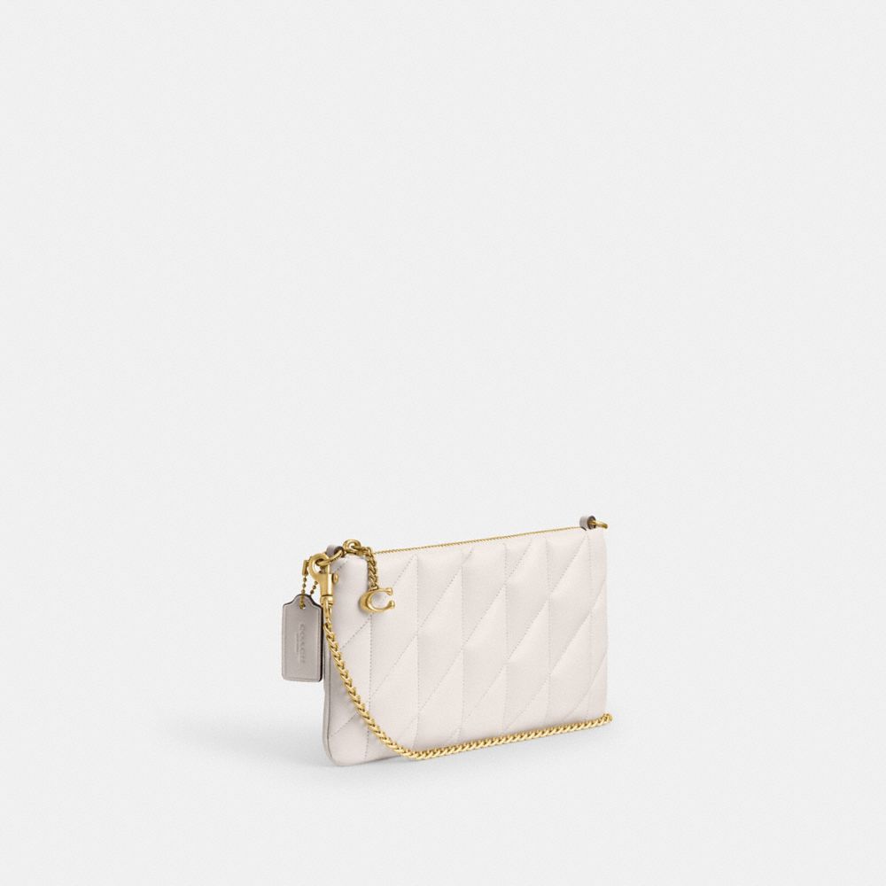 COACH®,Pouch Bag With Pillow Quilting,Wristlet,Clutch,Metal,Logo,Casual,White,Angle View