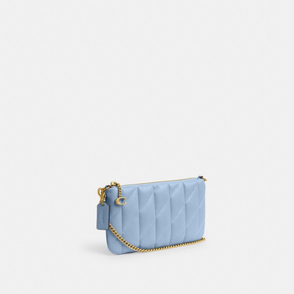 COACH®,Pouch Bag With Pillow Quilting,Wristlet,Clutch,Logo,Metal,Casual,Blue,Angle View