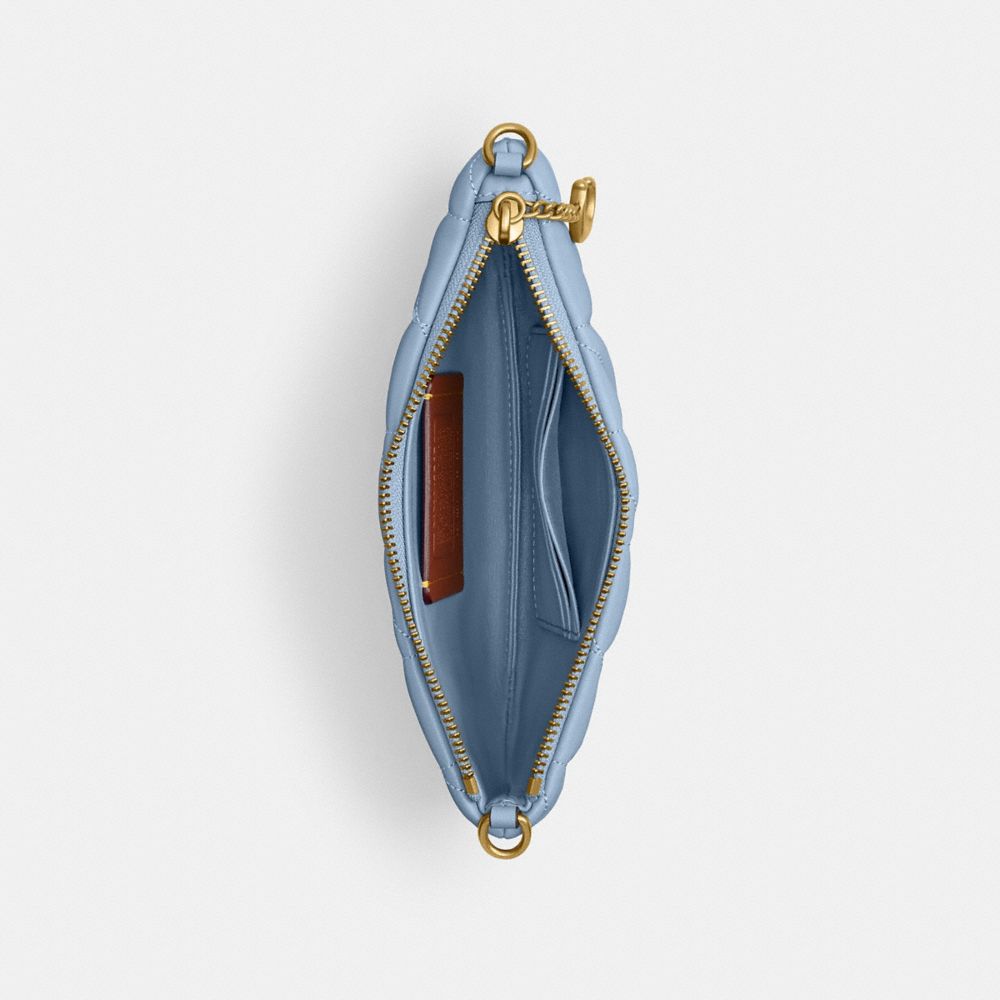 COACH®,Pouch Bag With Pillow Quilting,Wristlet,Clutch,Logo,Metal,Casual,Blue,Inside View,Top View