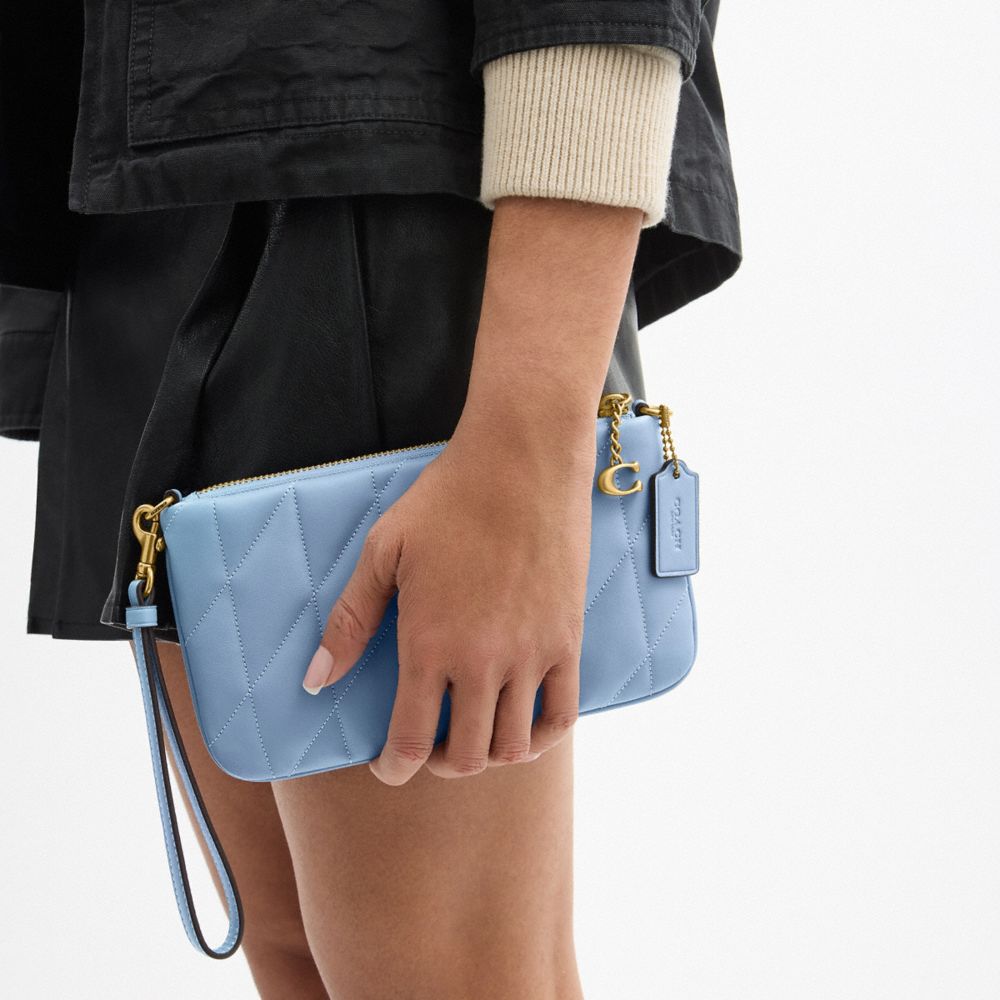 COACH®,Pouch Bag With Pillow Quilting,Wristlet,Clutch,Logo,Metal,Casual,Blue,Detail View