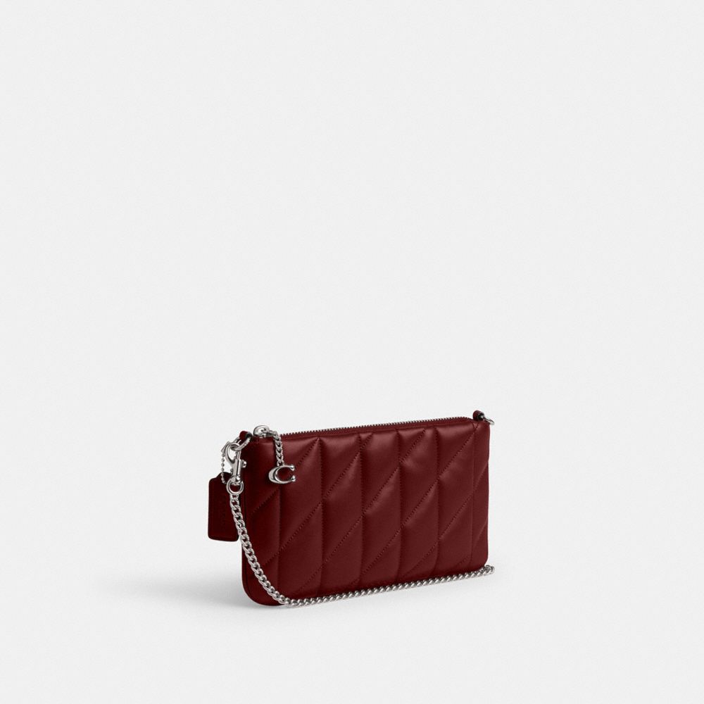 COACH®,Pouch Bag With Pillow Quilting,Wristlet,Clutch,Logo,Metal,Casual,Maroon,Angle View