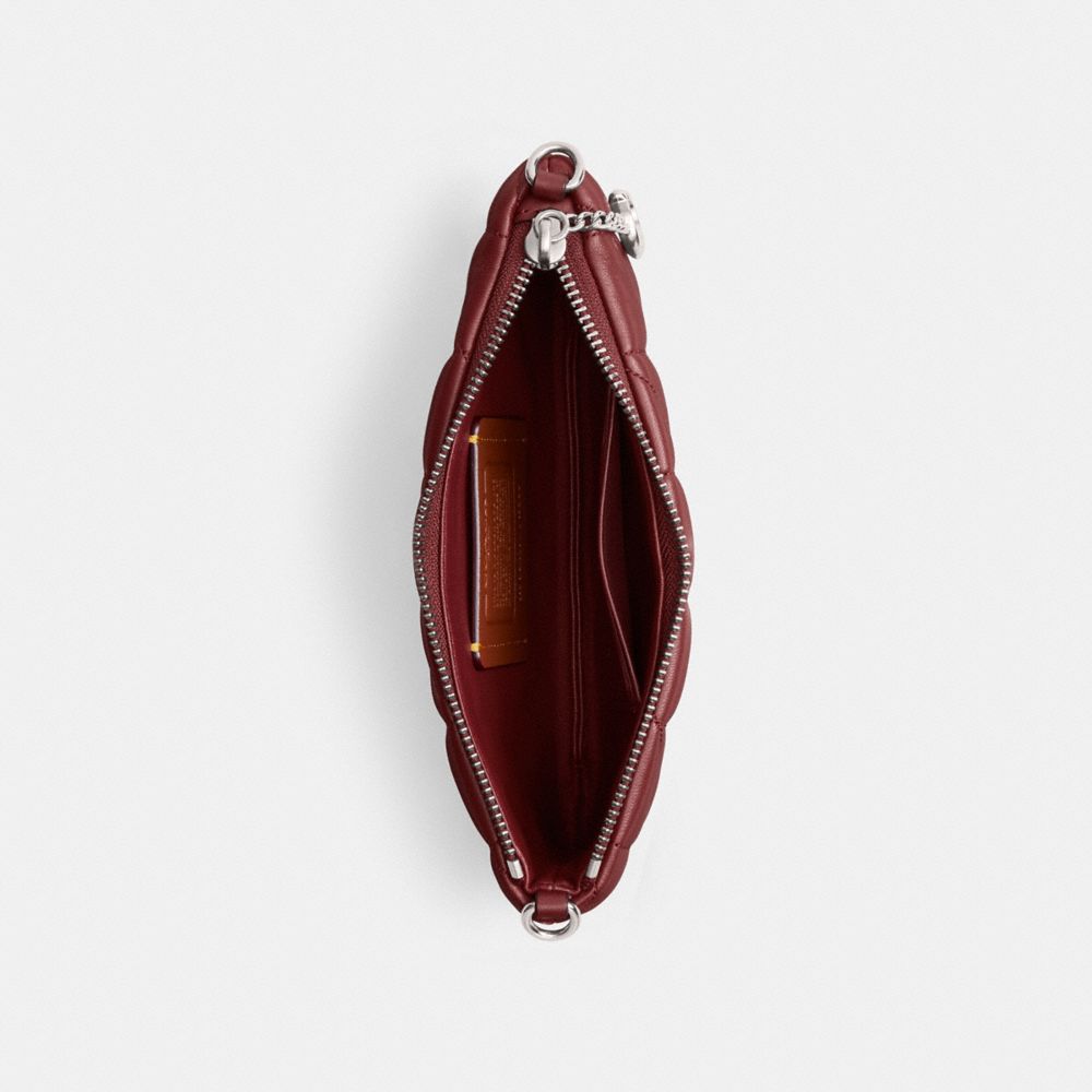 COACH®,Pouch Bag With Pillow Quilting,Wristlet,Clutch,Logo,Metal,Casual,Maroon,Inside View,Top View
