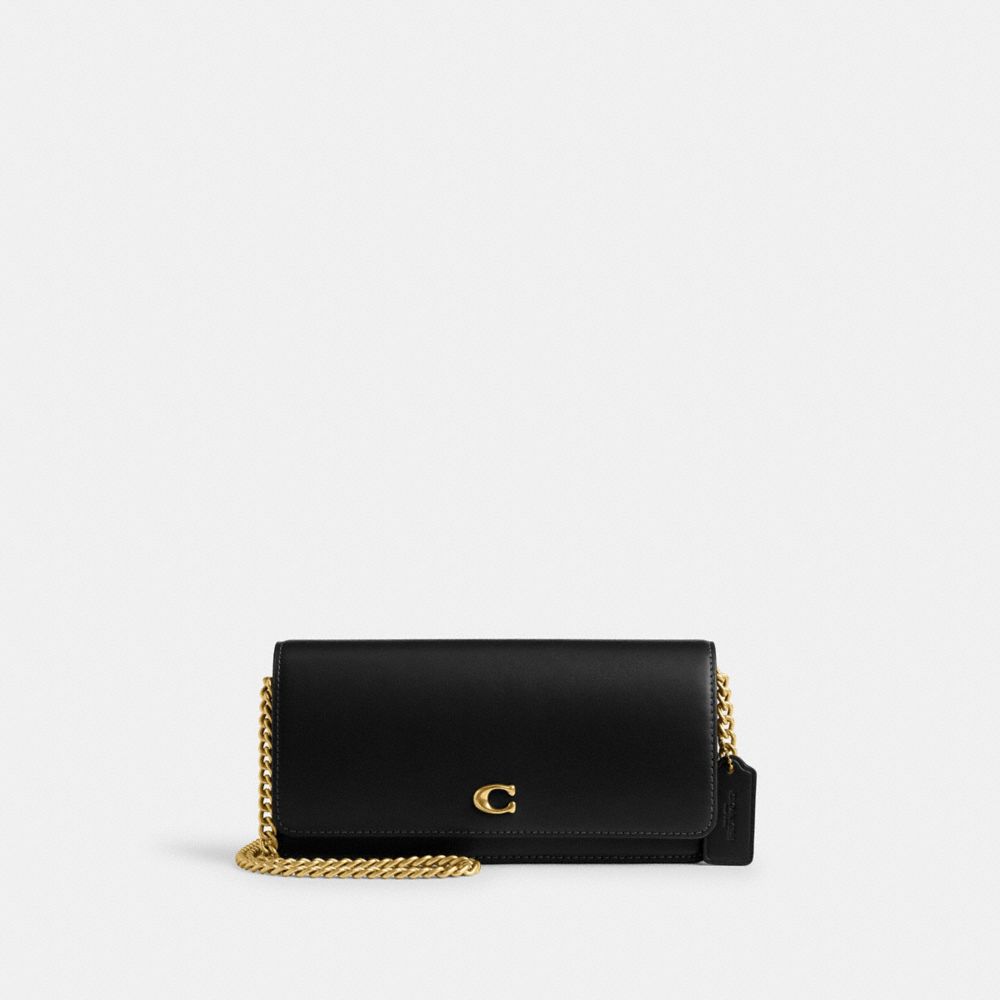 COACH®,Evie Long Wallet With Chain,Crossbody,Logo,Metal,Pen Holder,Casual,Black,Front View