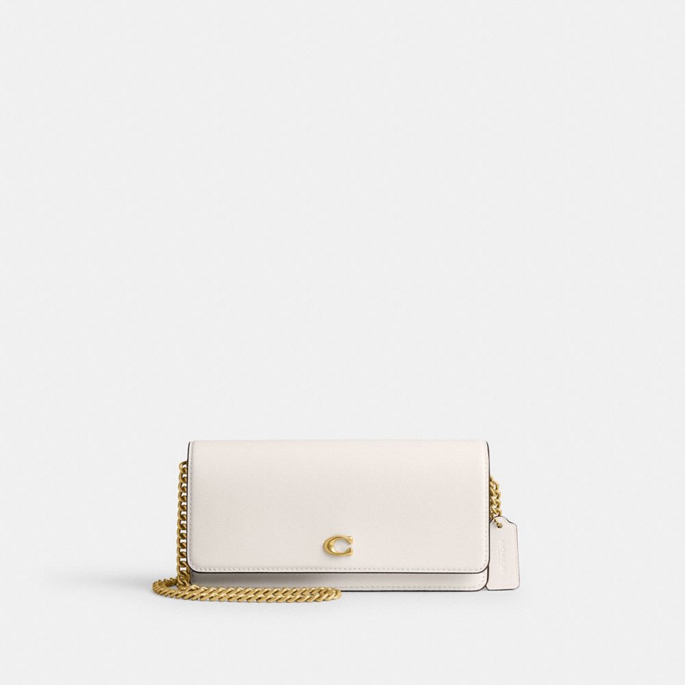 COACH®,Evie Long Wallet With Chain,Crossbody,Metal,Logo,Pen Holder,Casual,White,Front View