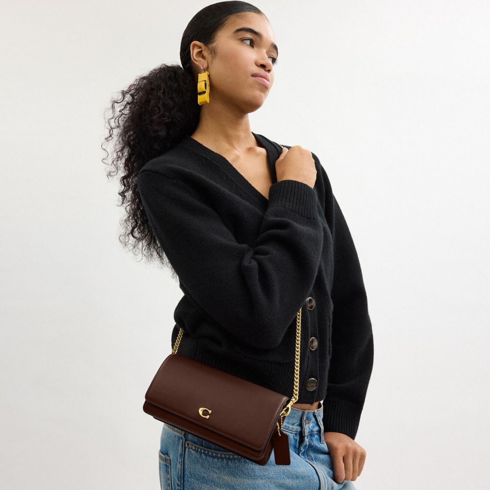 COACH®,Evie Long Wallet With Chain,Crossbody,Logo,Metal,Pen Holder,Casual,Brown
