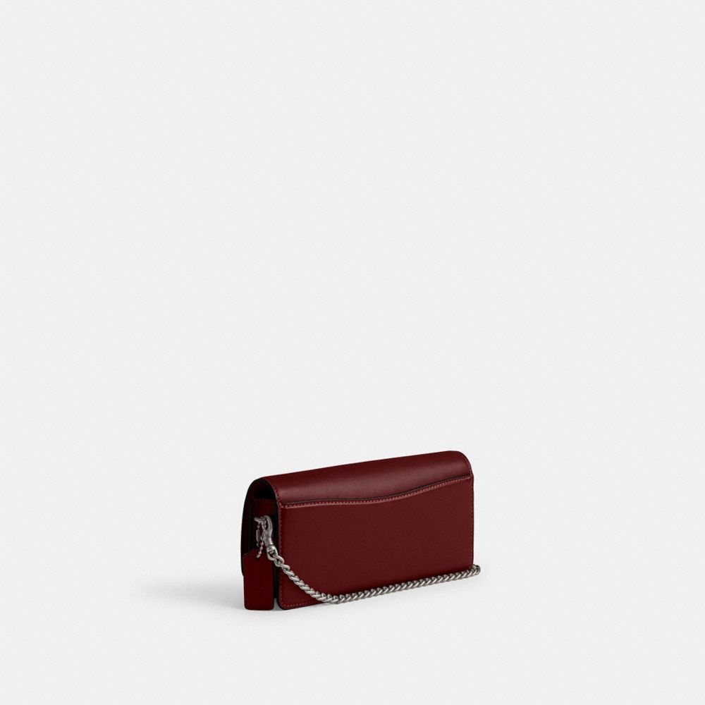 COACH®,Evie Long Wallet With Chain,Crossbody,Metal,Logo,Pen Holder,Casual,Maroon,Angle View