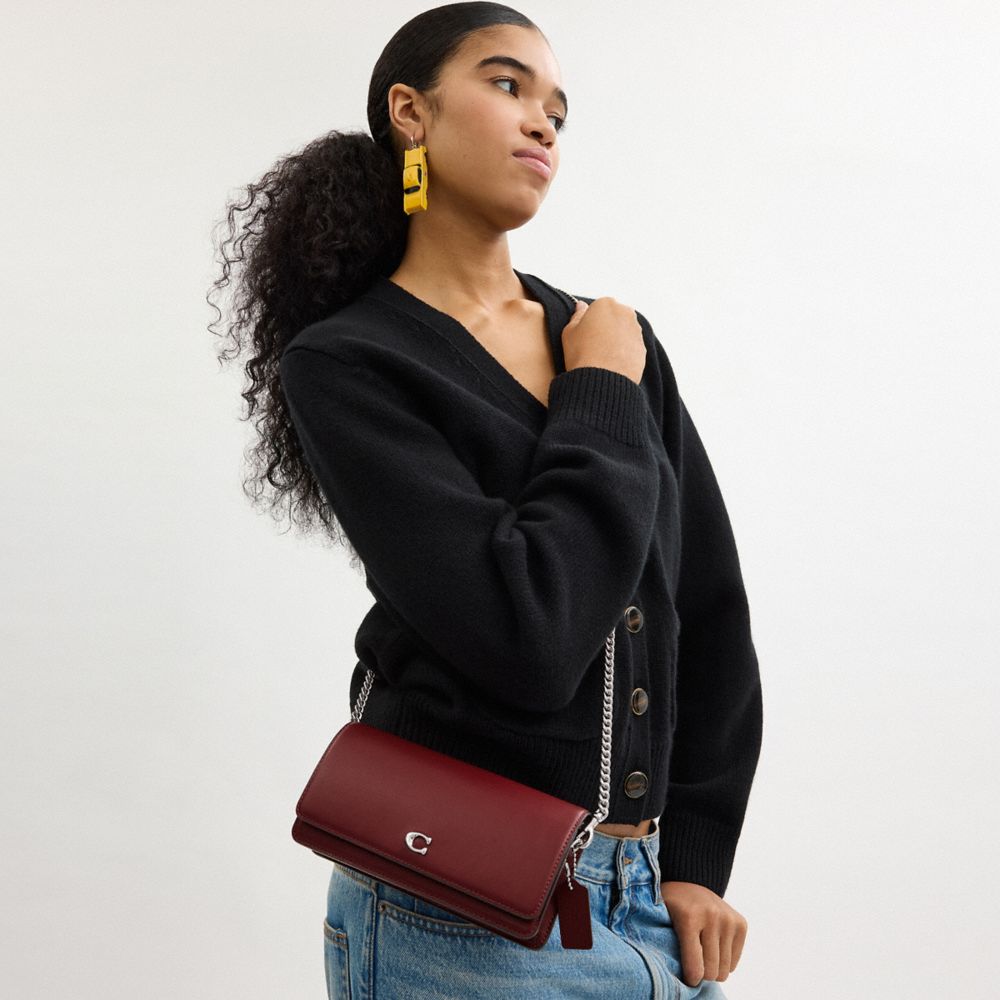 COACH®,Evie Long Wallet With Chain,Crossbody,Logo,Metal,Pen Holder,Casual,Maroon