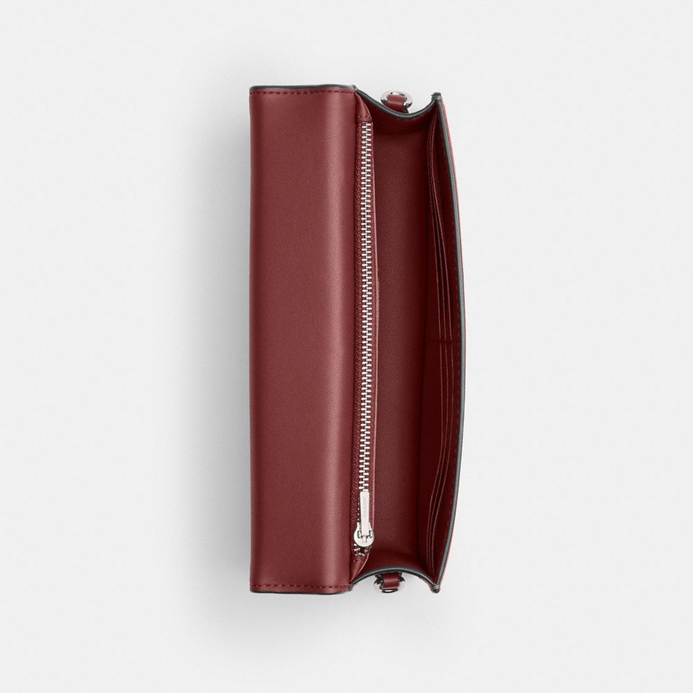 COACH®,Evie Long Wallet With Chain,Crossbody,Logo,Metal,Pen Holder,Casual,Maroon,Inside View,Top View