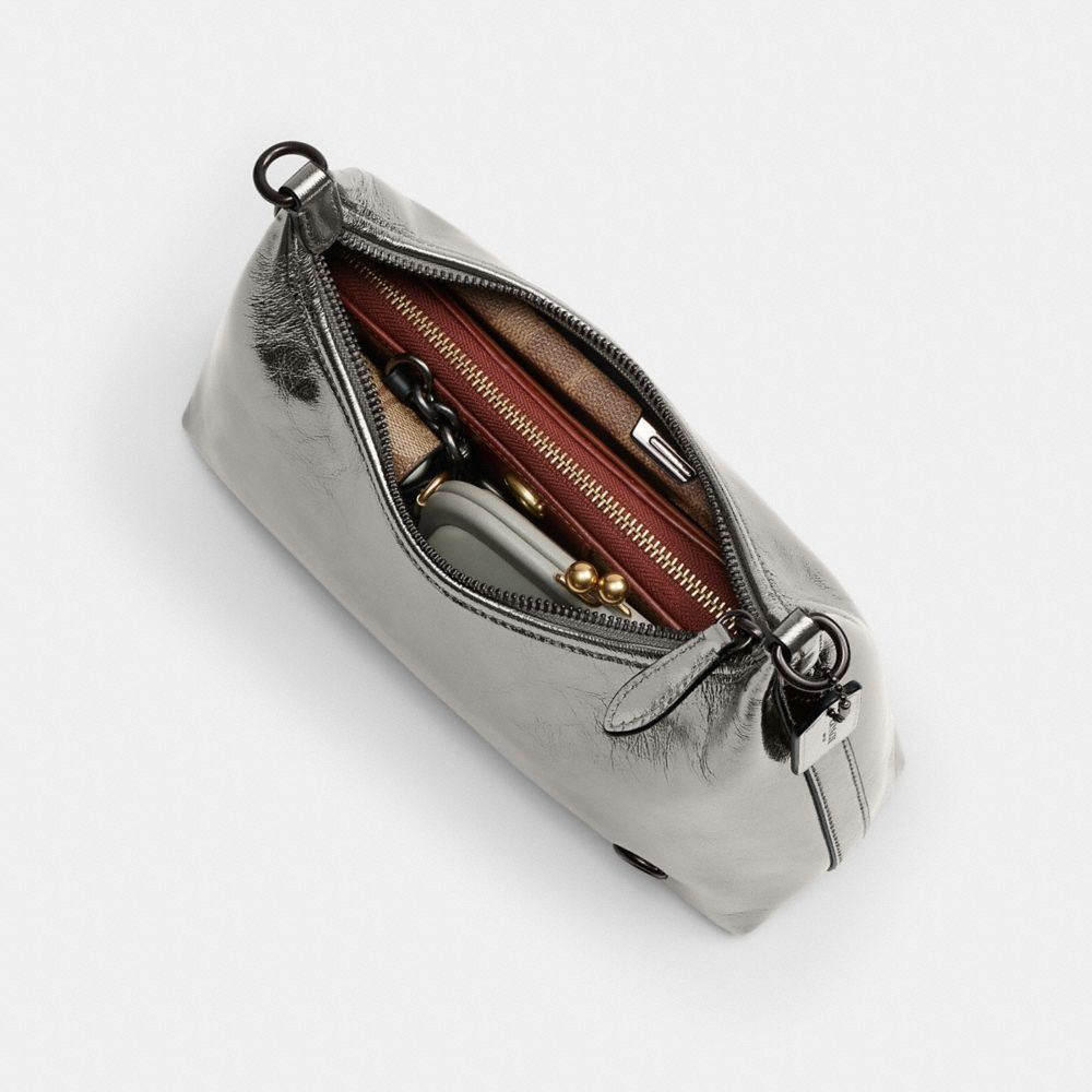 COACH®,Juliet Shoulder Bag 25,Leather,Hobo,Logo,Chain Detail,Metal,Lined,Compact,Silver Metal,Party,Day Party,Casual,Metallic,Inside View, Top View