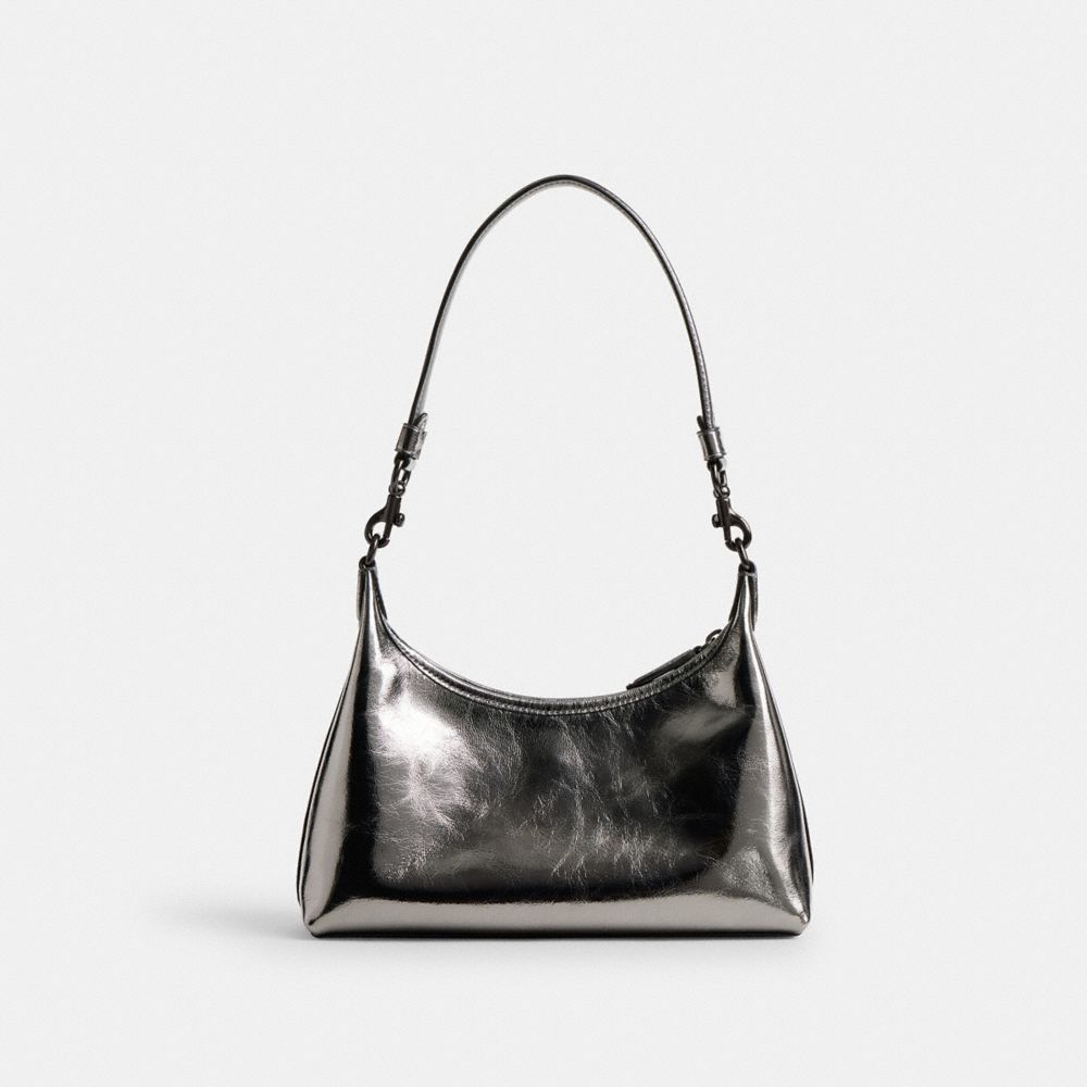 COACH®,Juliet Shoulder Bag 25,Leather,Hobo,Logo,Chain Detail,Metal,Lined,Compact,Silver Metal,Party,Day Party,Casual,Metallic,Back View
