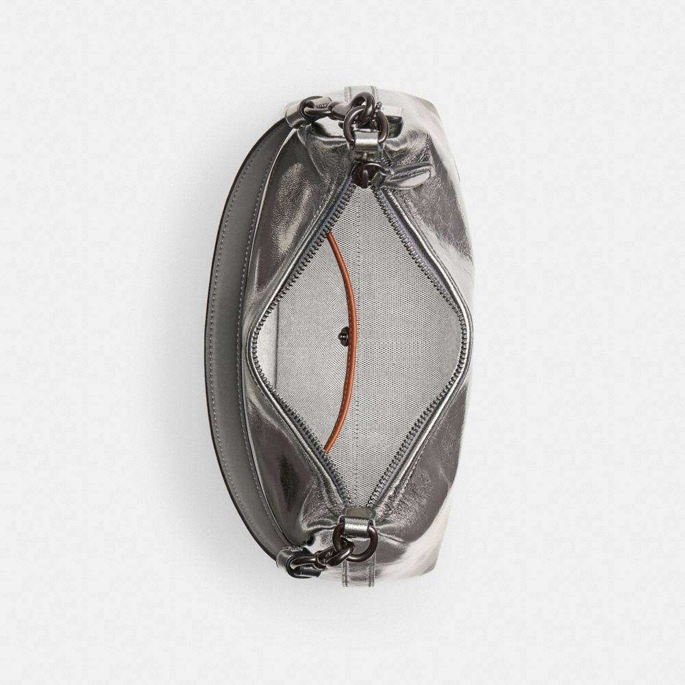 COACH®,Juliet Shoulder Bag 25,Leather,Hobo,Logo,Chain Detail,Metal,Lined,Compact,Silver Metal,Party,Day Party,Casual,Metallic,Inside View,Top View