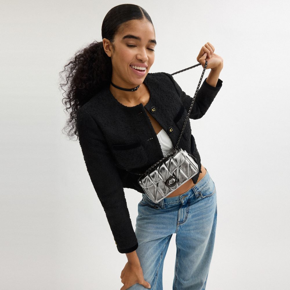 COACH®,Tabby Shoulder Bag 20 With Quilting,Leather,Shoulder Bag,Metal Material,Logo,Shoulder Guard,Silver Metal,Party,Multi Color