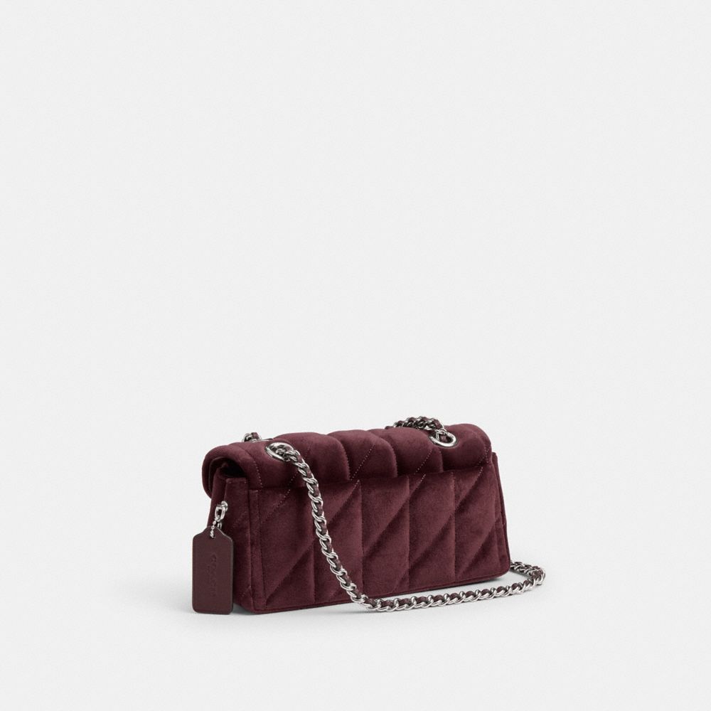 COACH®,Tabby Shoulder Bag 20 With Quilting,Leather,Velvet,Shoulder Bag,Embossed,Metal,Logo,Shoulder Guard,Silver Metal,Day...,Maroon,Angle View