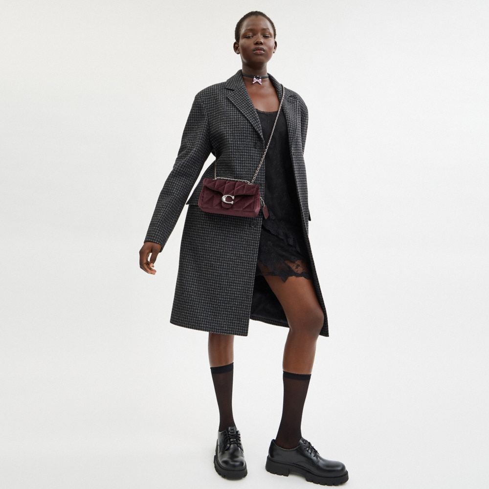 COACH®,Tabby Shoulder Bag 20 With Quilting,Leather,Velvet,Shoulder Bag,Embossed,Metal,Logo,Shoulder Guard,Silver Metal,Day...,Maroon