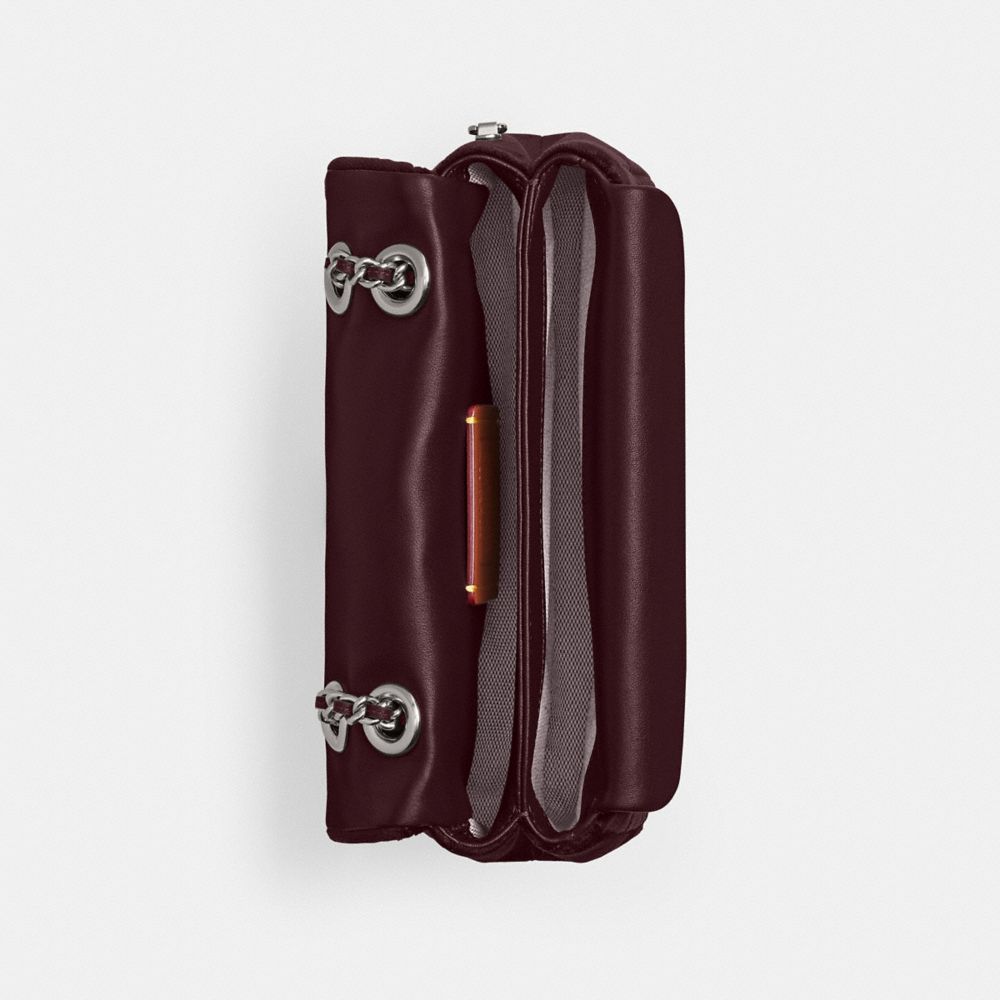 COACH®,Tabby Shoulder Bag 20 With Quilting,Leather,Velvet,Shoulder Bag,Embossed,Metal,Logo,Shoulder Guard,Silver Metal,Day...,Maroon,Inside View,Top View