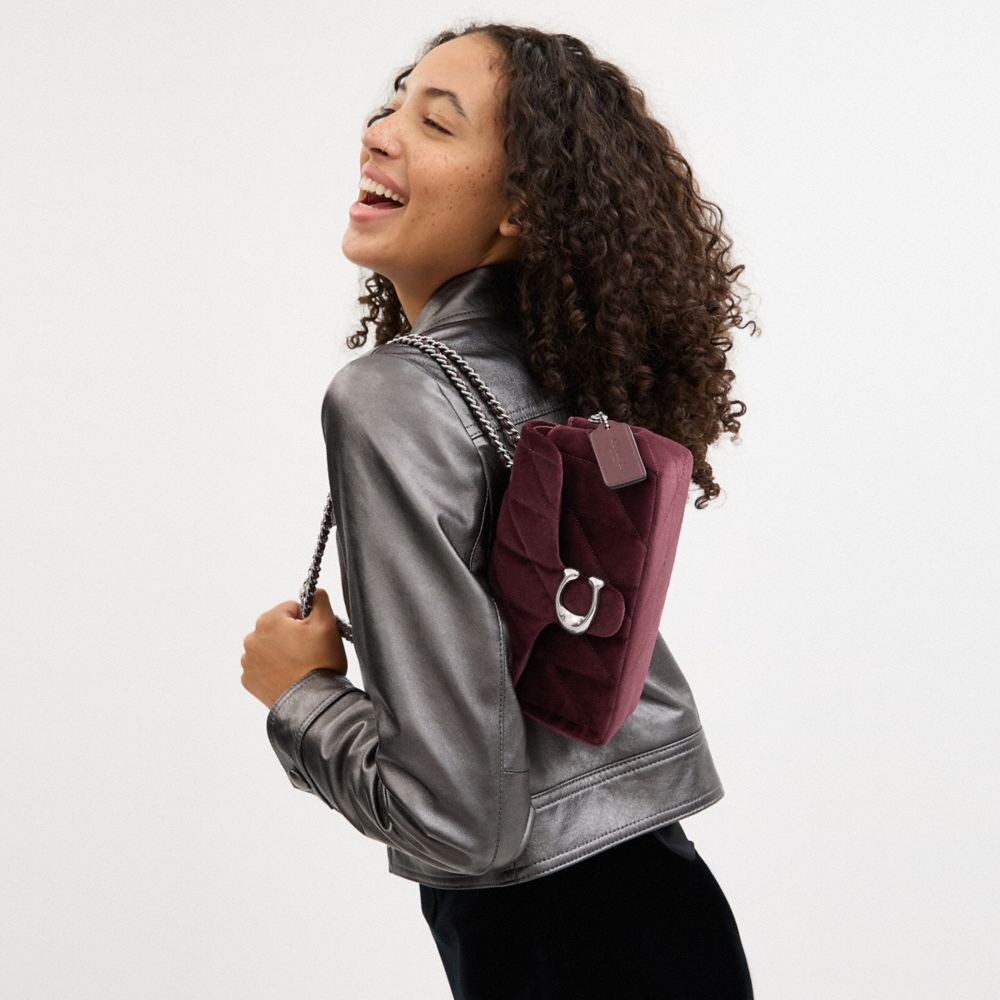 COACH®,Tabby Shoulder Bag 20 With Quilting,Leather,Velvet,Shoulder Bag,Embossed,Metal,Logo,Shoulder Guard,Silver Metal,Day...,Maroon,Detail View