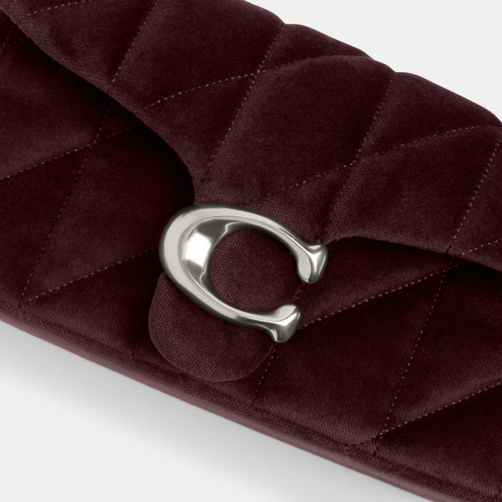 COACH®,Tabby Shoulder Bag 20 With Quilting,Leather,Velvet,Shoulder Bag,Embossed,Metal,Logo,Shoulder Guard,Silver Metal,Day...,Maroon,Closer View
