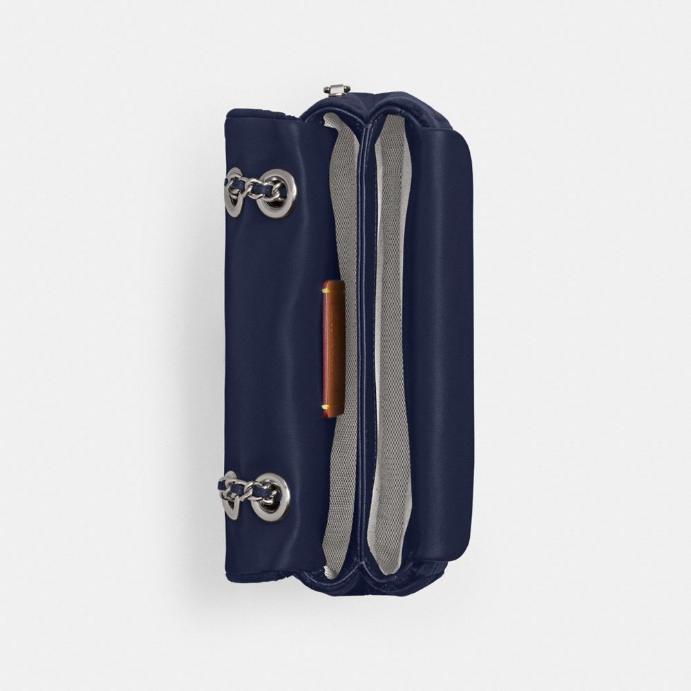 COACH®,Tabby Shoulder Bag 20 With Quilting,Leather,Velvet,Shoulder Bag,Embossed,Metal,Logo,Shoulder Guard,Silver Metal,Day...,Navy,Inside View,Top View