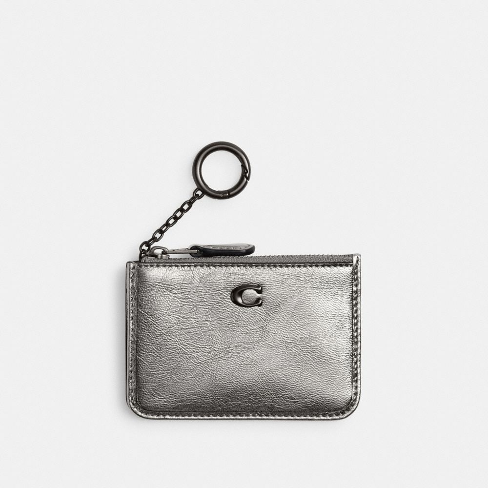 COACH®,Essential Mini Id Card Case,Leather,Card Case,Metal Material,Logo,Metal,Key Ring,Casual,Gray,Front View