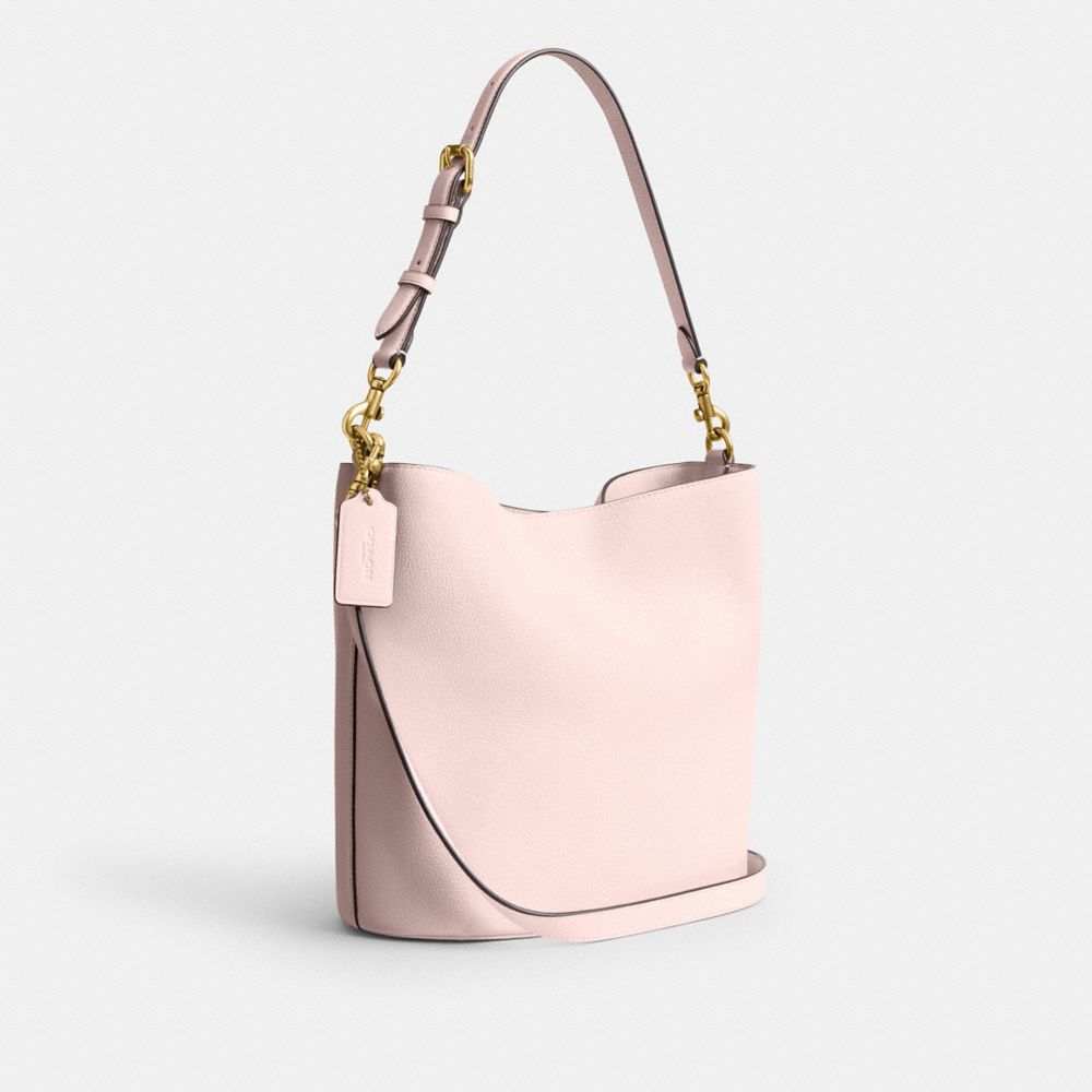 COACH®,Willow Soft Bucket Bag,Leather,Bucket,Logo,Metal,Brass,Casual,Pink,Angle View