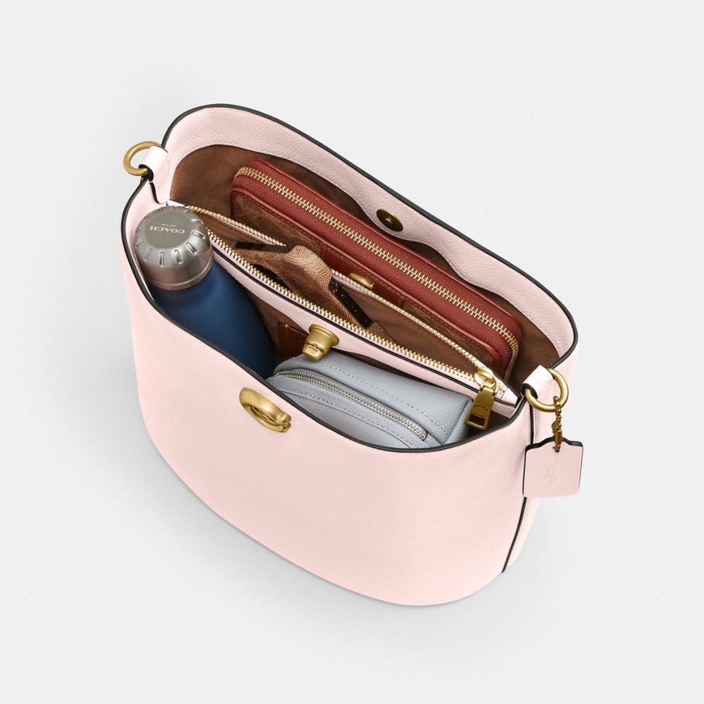COACH®,Willow Soft Bucket Bag,Leather,Bucket,Logo,Metal,Brass,Casual,Pink,Inside View,Top View