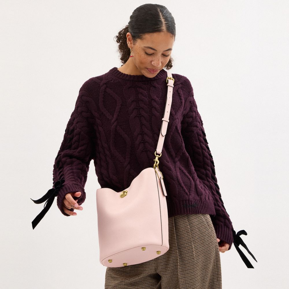 COACH®,Willow Soft Bucket Bag,Leather,Bucket,Logo,Metal,Brass,Casual,Pink,Detail View