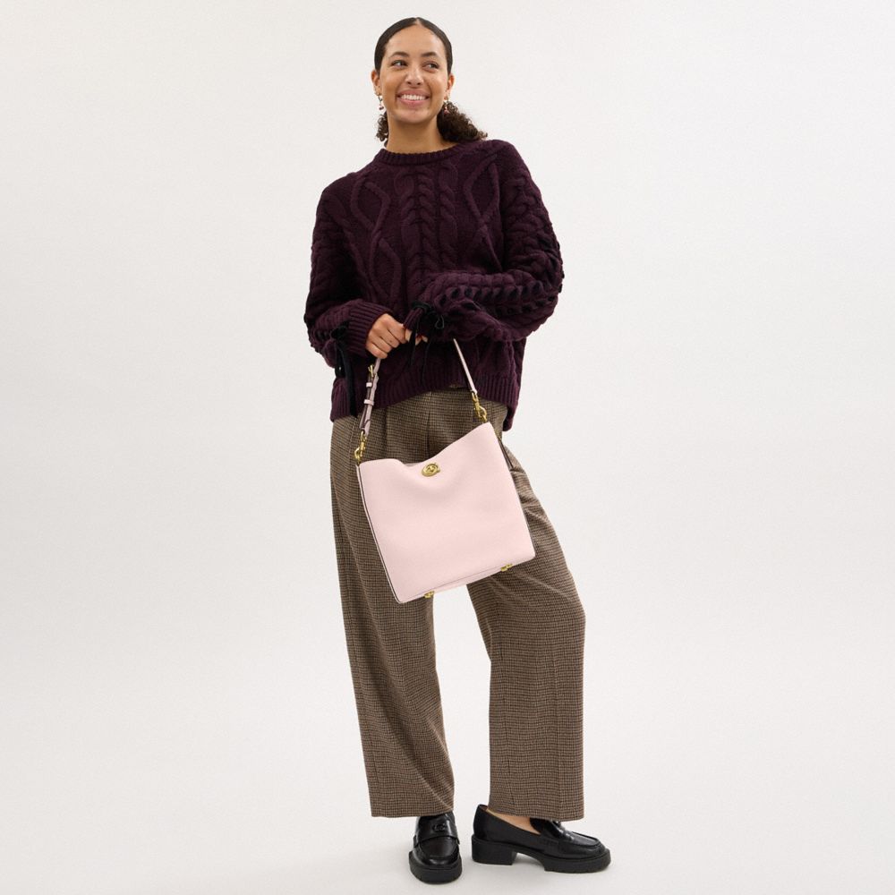 COACH®,Willow Soft Bucket Bag,Leather,Bucket,Logo,Metal,Brass,Casual,Pink,Detail View