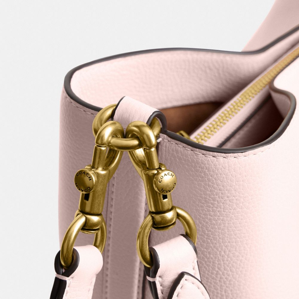 COACH®,Willow Soft Bucket Bag,Leather,Bucket,Logo,Metal,Brass,Casual,Pink,Closer View